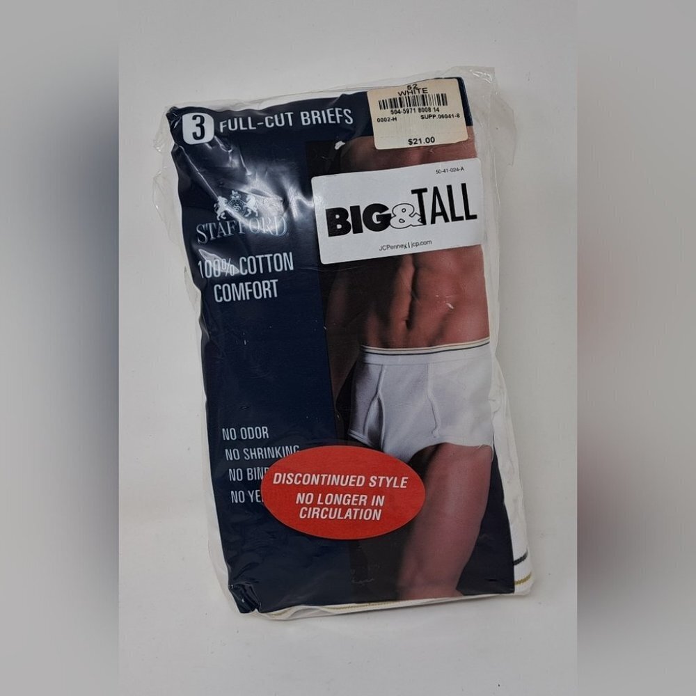 NWT Stafford Big & Tall Men's Full-Cut Briefs Underwear Size 52 52" Waist